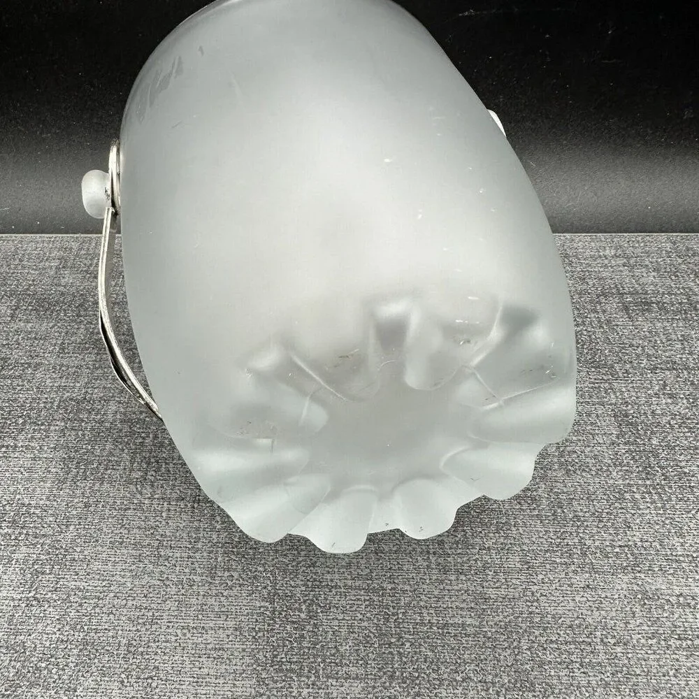 Arte Murano Silvestri Ice Bucket Frosted Glass Metal Rose Pattern Italy Vintage